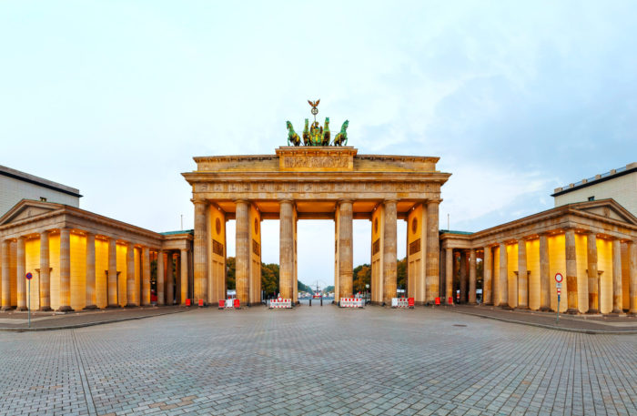 Brandenburg gate panorama in Berlin, Germany Brandenburg gate panorama in Berlin, Germany in the morning