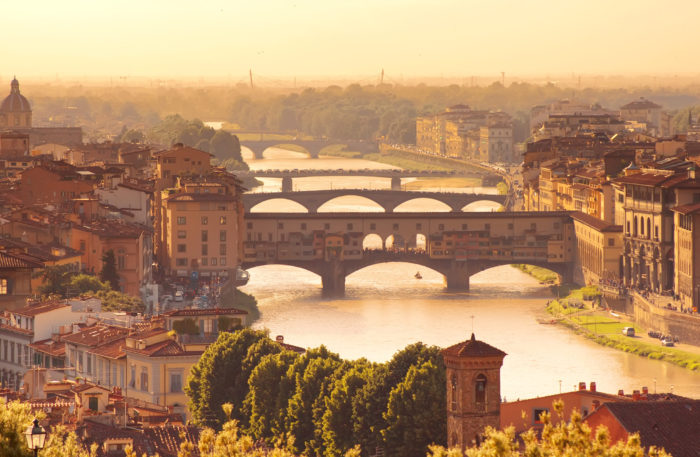 Florence Beautiful view to bridge Ponte Vecchio in Florence, Italy