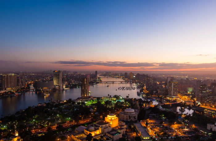 Panorama of night Cairo from the top of the Cairo TV tower at sunset Panorama of night Cairo from the top of the Cairo TV tower at sunset